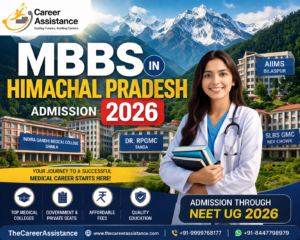 Himachal Pradesh MBBS Admission 2026 banner showing medical colleges like IGMC Shimla, RPGMC Tanda, AIIMS Bilaspur with NEET UG counseling details