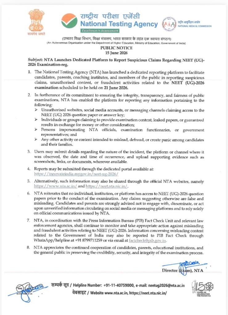"NEET UG 2026 NTA advisory poster highlighting fake news alerts, paper leak warnings, official source verification, and medical admission guidance by The Career Assistance."
