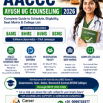 AACCC AYUSH UG Counseling 2026 complete guide covering BAMS, BHMS, BUMS, BSMS, B.Pharm Ayurveda, eligibility, reservation policy, seat matrix, counseling schedule and college list by TheCareerAssistance.